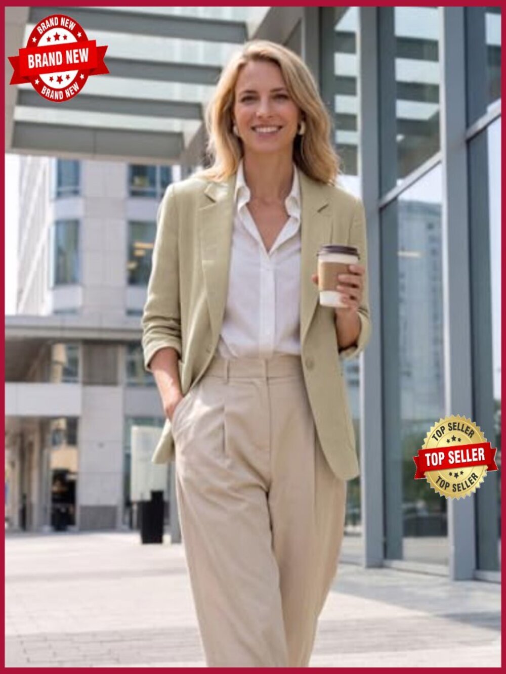 Lightweight Linen Blend Blazer - 3/4 Sleeve Business Casual - Picture 4 of 7